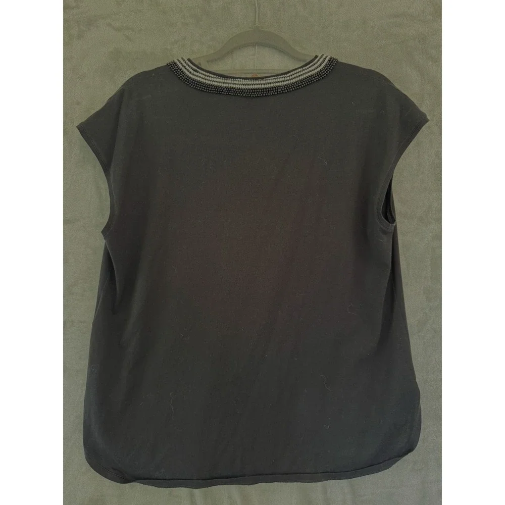 Chanel Black Beaded V-Neck Short Sleeve Top France P42975V31383 FR 44‎ US 12